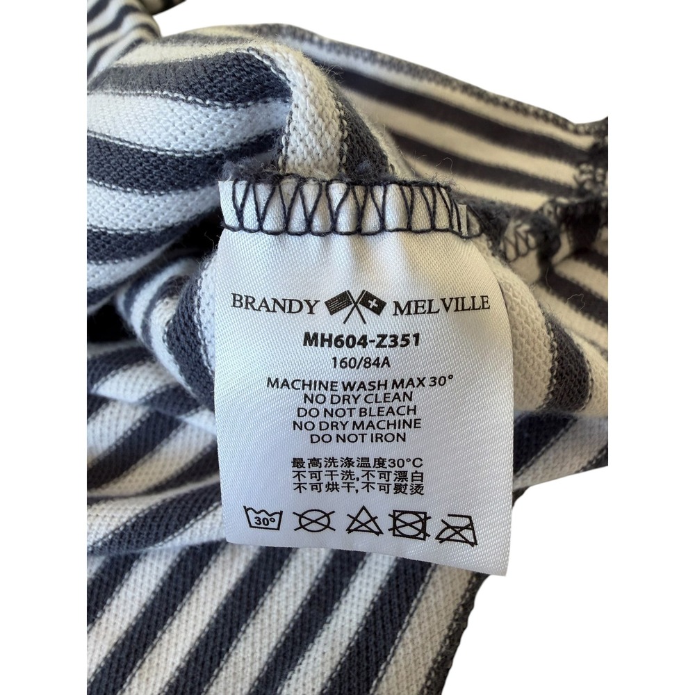 Brandy Melville Womens Navy Blue‎ Striped Polo Shirt One Size Preppy Cotton Top - Picture 7 of 8